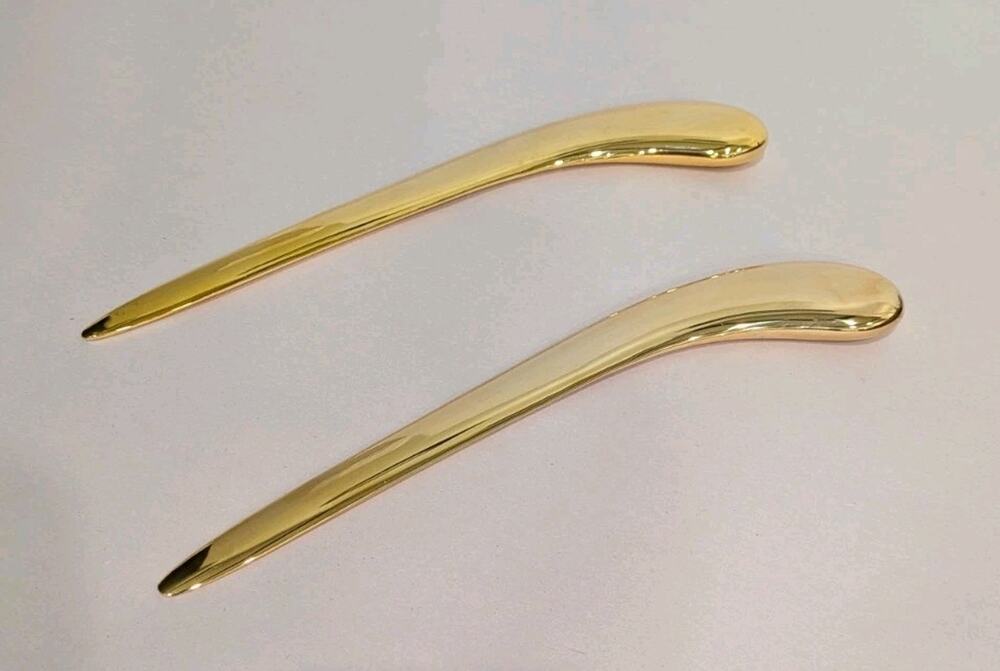 Vintage Brass Curved Letter Opener Set Hollywood Regency MCM Gold Desk Decor